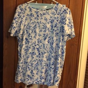 Blue and white floral blouse